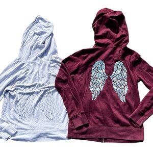 Victoria’s Secret Y2K Sequin Angel Zip Up Hoodie rhinestone wings size Small